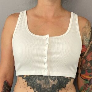 White Ribbed Button-Up Crop Top